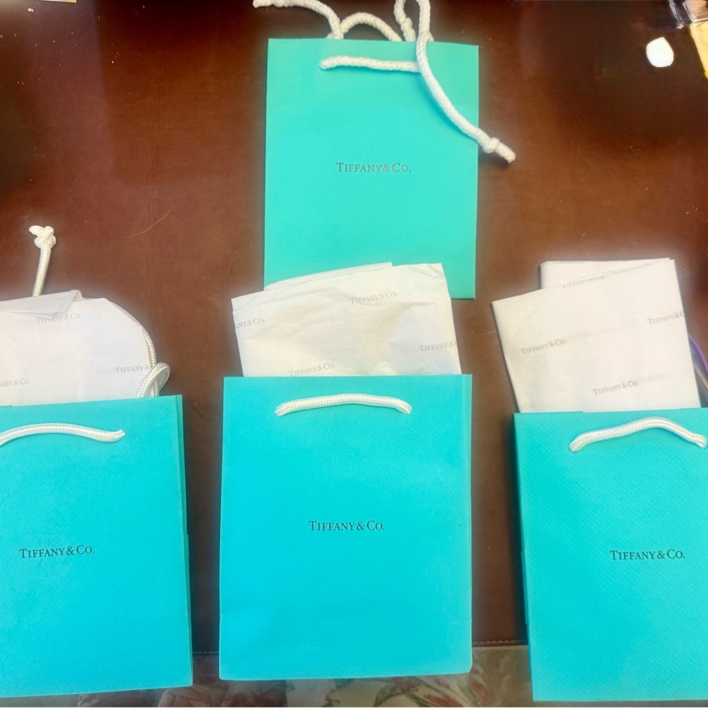Four Tiffany & Co. Blue Gift Bags- 3 with Tiffany Paper MINT